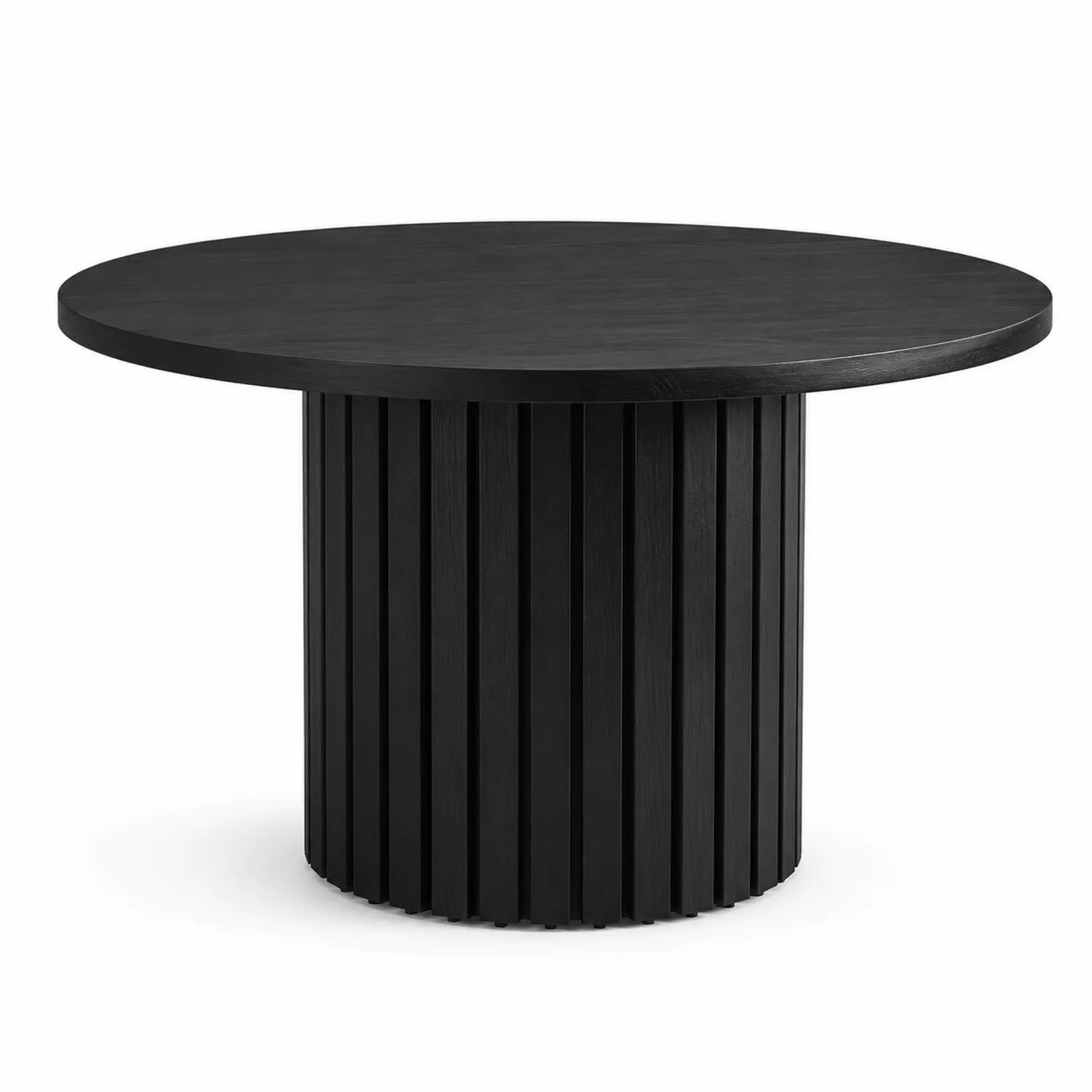 Stół jadalniany okrągły 120 cm MDF czarny ryflowana cylindryczna podstawa 76 cm