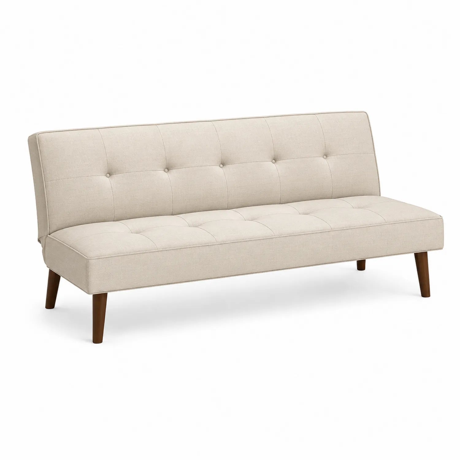 Sofa trzyosobowa 180 cm x 82 cm x 82 cm tkanina poliestrowa beżowa MDF sklejka pikowana drewniane nogi brak podłokietników