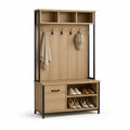 Wieszak do przedpokoju z ławką i półką na buty 120 cm 40 cm 190 cm MDF stal czarny dąb naturalny