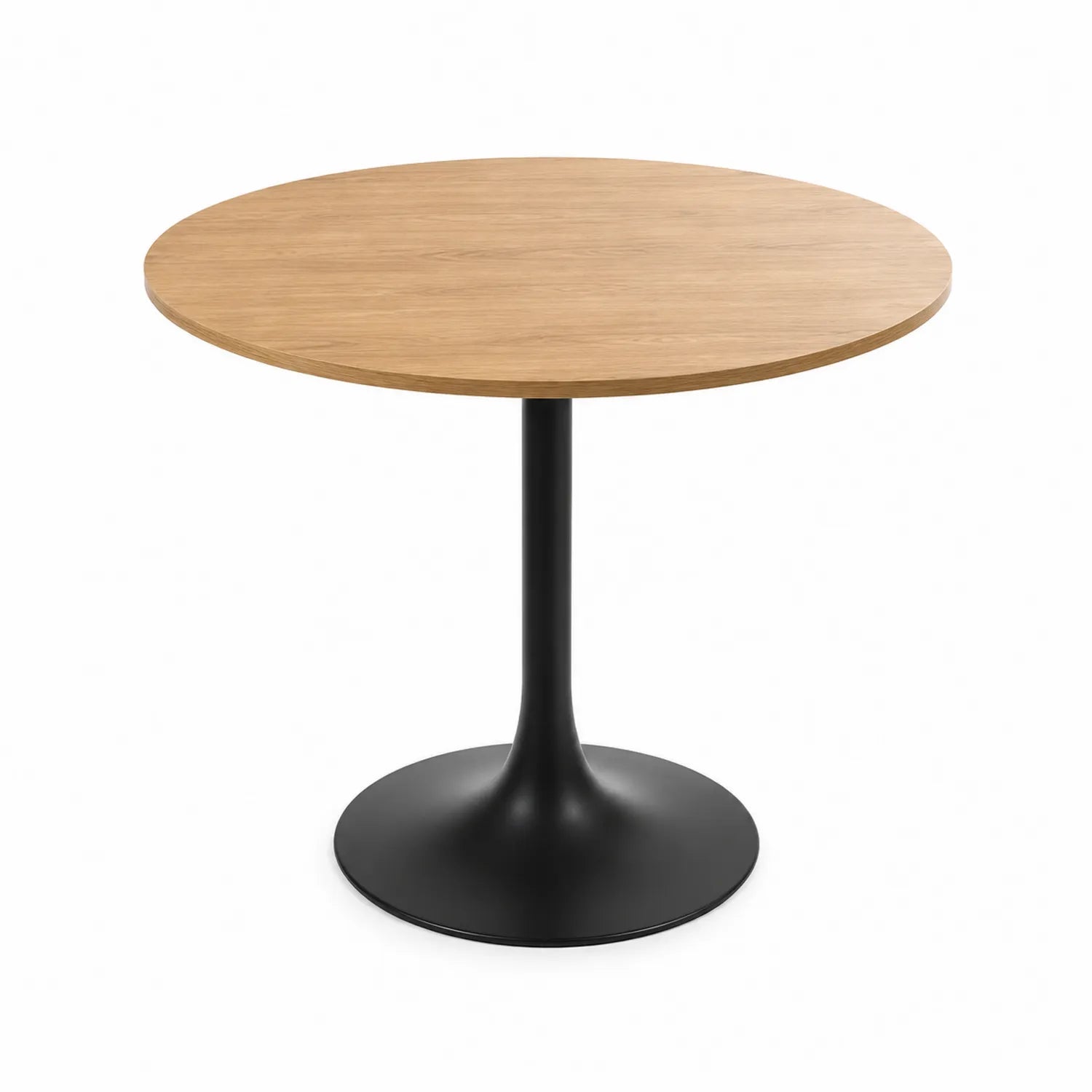 Stół jadalniany okrągły 90 cm MDF fornir dębowy metalowa podstawa czarny 90 x 75 cm