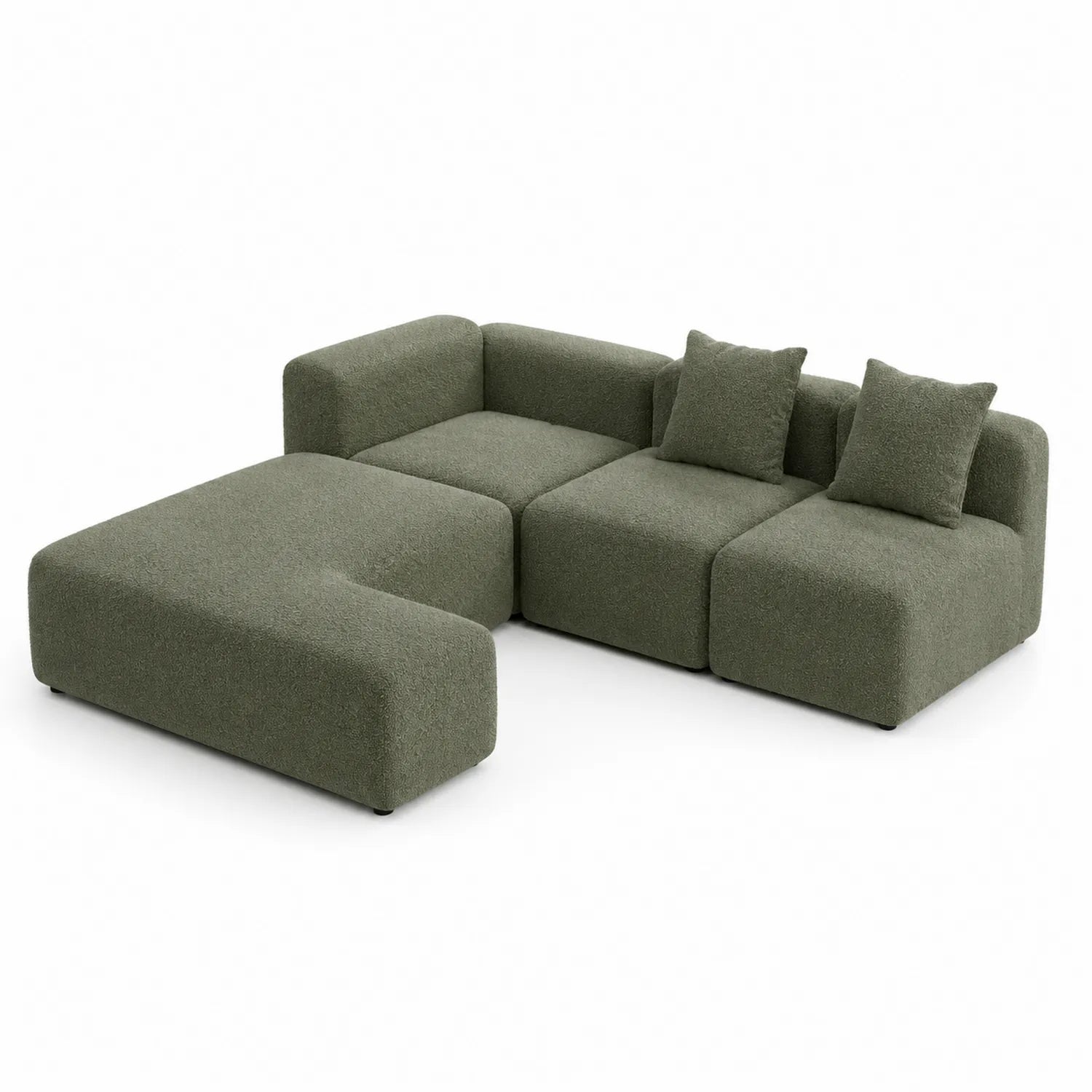 Sofa narożna modułowa z szezlongiem 300 x 170 x 72 cm tkanina bouclé zielona oliwkowa