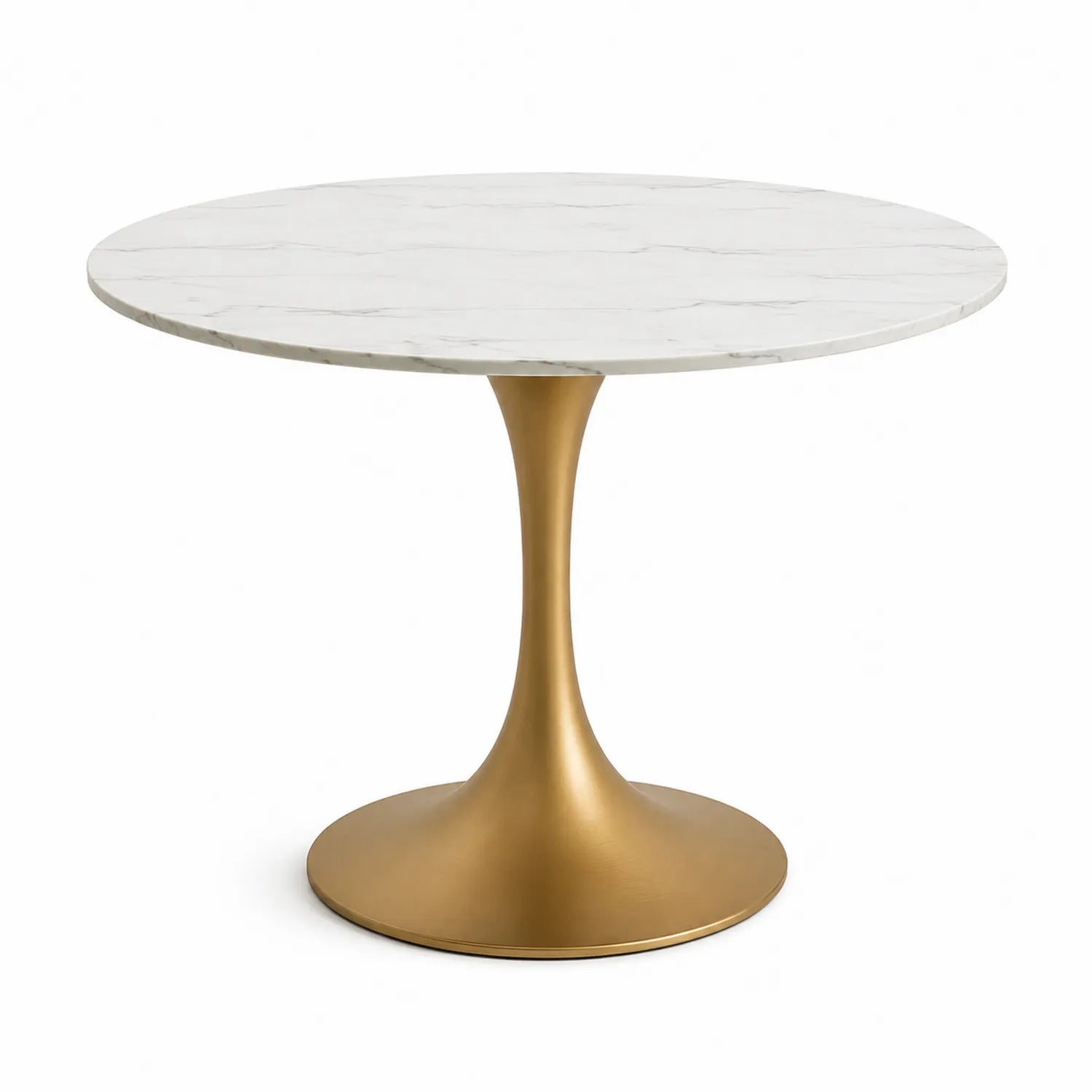 Stół jadalniany okrągły 120 cm blat marmurowy biały podstawa metalowa złota 75 cm