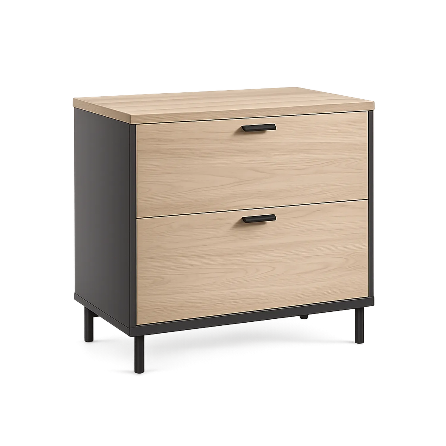 szafka biurowa z 2 szufladami 80 cm x 40 cm x 80 cm MDF dąb naturalny czarne metalowe nogi