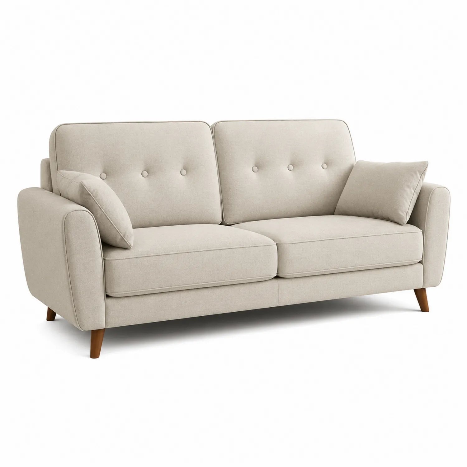 Sofa 2-osobowa tapicerowana beżowa tkanina drewniane nogi nowoczesna