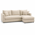 Sofa narożna L 260 x 160 x 85 cm tapicerowana tkanina poliestrowa beżowa z szezlongiem prawym i poduszkami