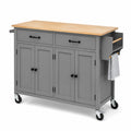 Wyspa kuchenna mobilna 120 x 50 x 90 cm szara z drewnianym blatem MDF szafki szuflady na kółkach