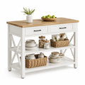 Wyspa kuchenna z szufladami 120 x 45 x 90 cm MDF biały blat drewniany dąb naturalny czarne uchwyty