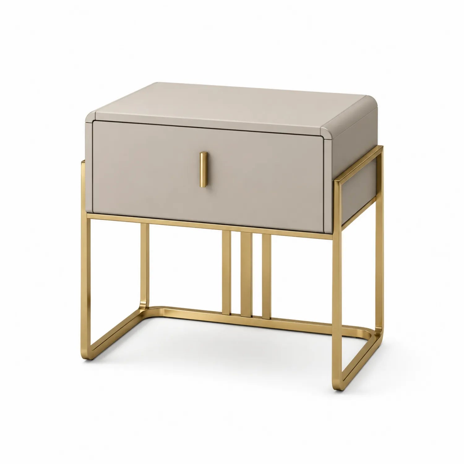 Szafka nocna 50 x 40 x 55 cm MDF beżowa złota metalowa podstawa 1 szuflada prostokątna