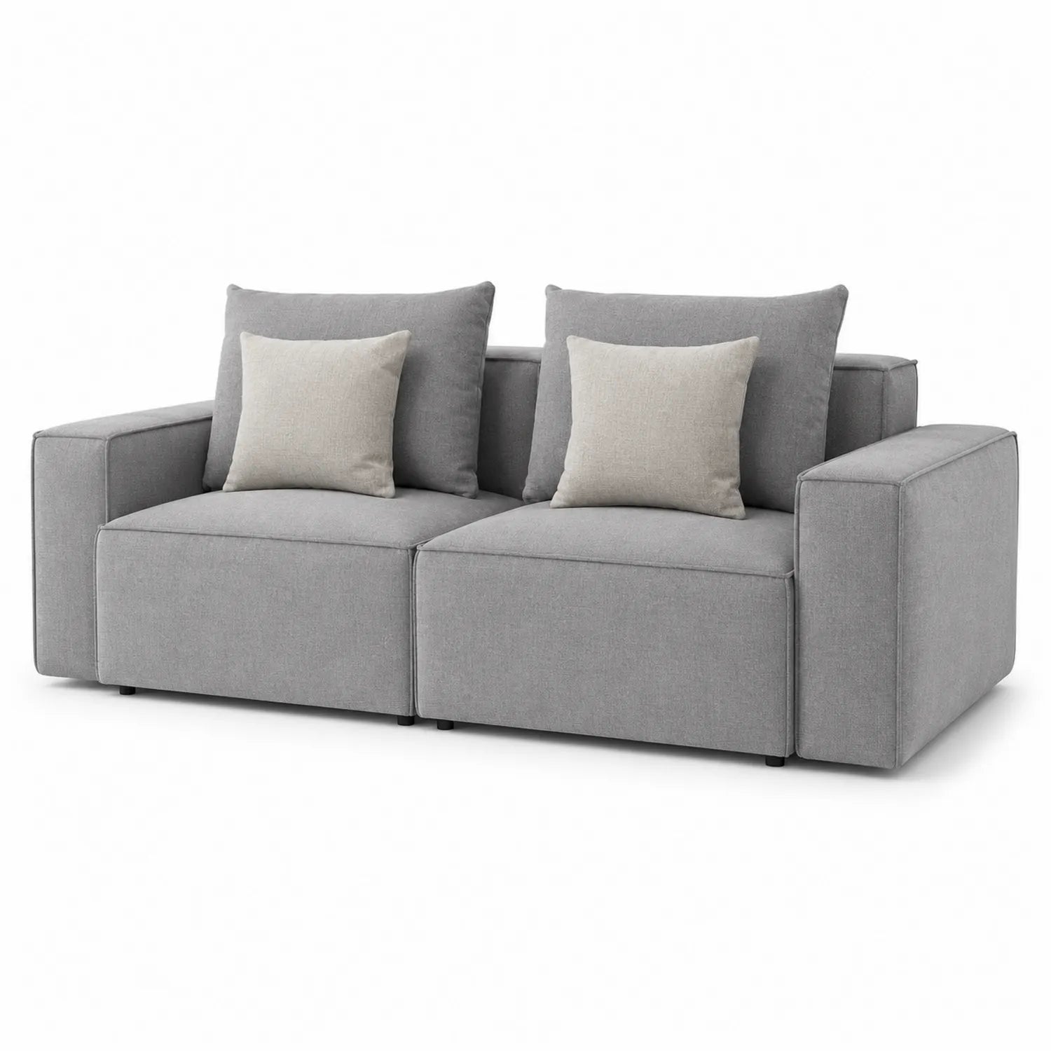Sofa 2-osobowa modułowa około 160 x 90 x 85 cm tkanina poliestrowa szara beżowa z poduszkami