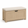 Ławka do przedpokoju ze schowkiem 100 x 40 x 45 cm MDF tapicerowana jasne drewno beżowe siedzisko
