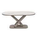 Stół jadalniany owalny 160 x 90 x 75 cm blat spiek ceramiczny biały marmur podstawa metalowa szarobeżowa