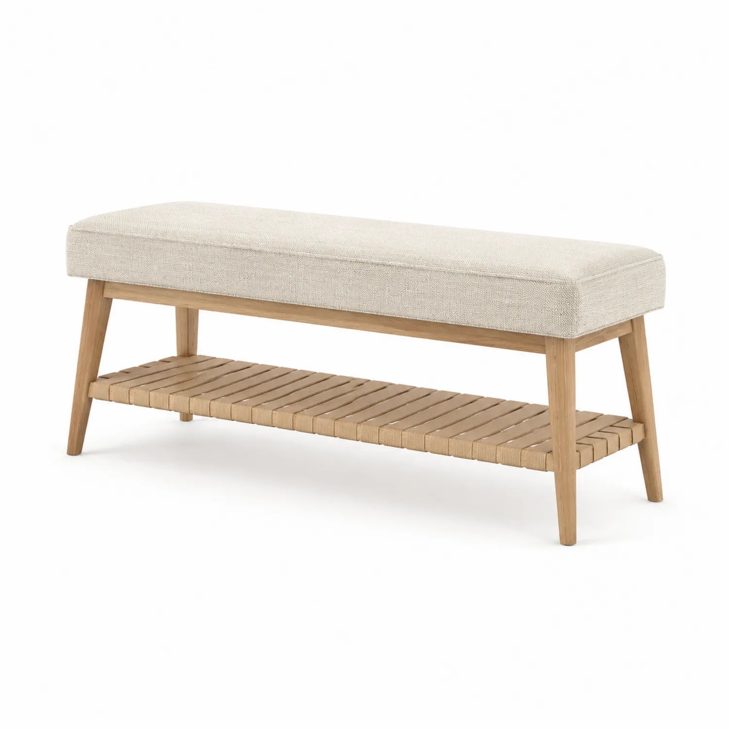 Ławka do przedpokoju z półką 120 cm x 40 cm x 45 cm tapicerowana beżowa lite drewno naturalne prostokątna