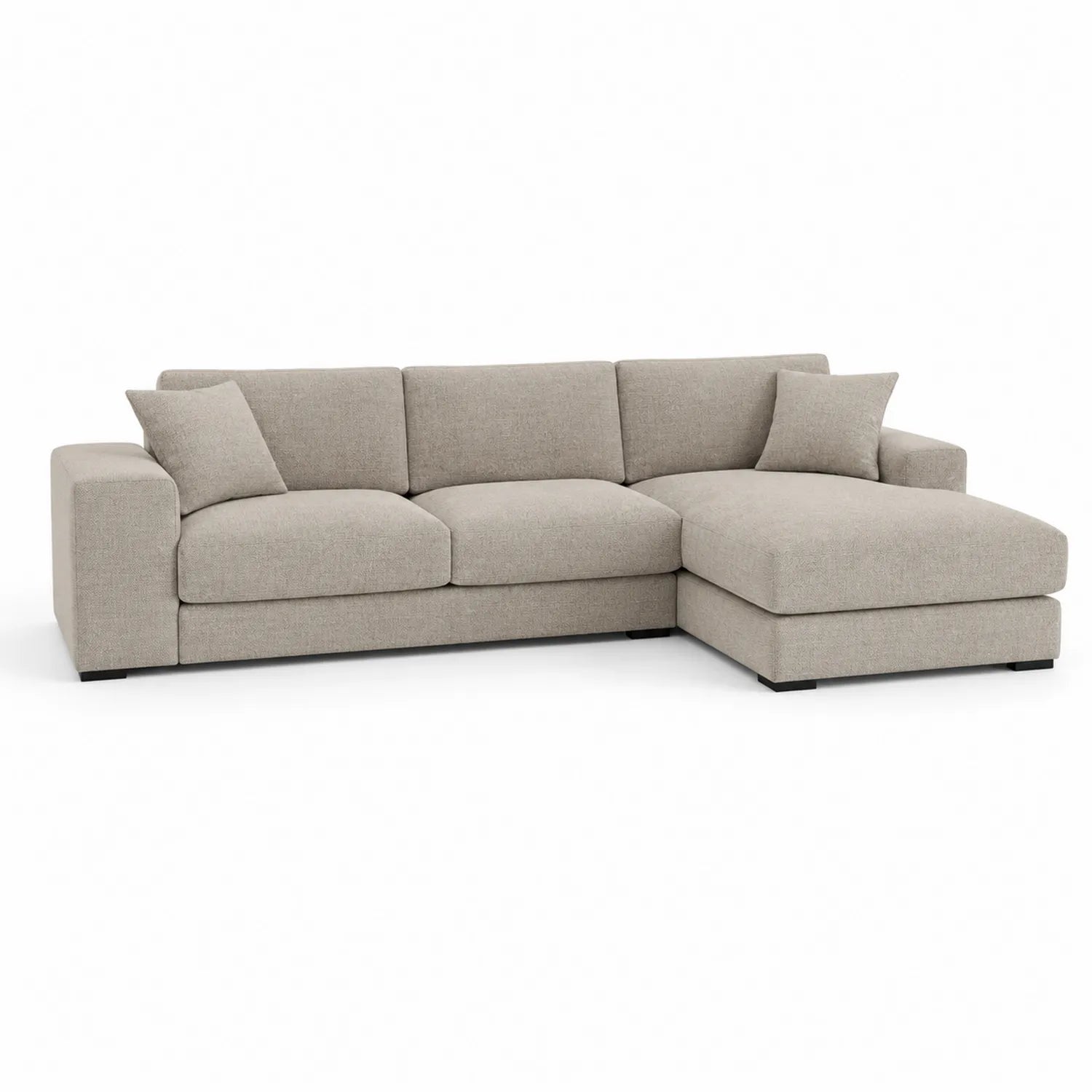 Sofa narożna z szezlongiem prawym 285 x 165 x 86 cm tkanina poliestrowa beżowa L kształt modułowa