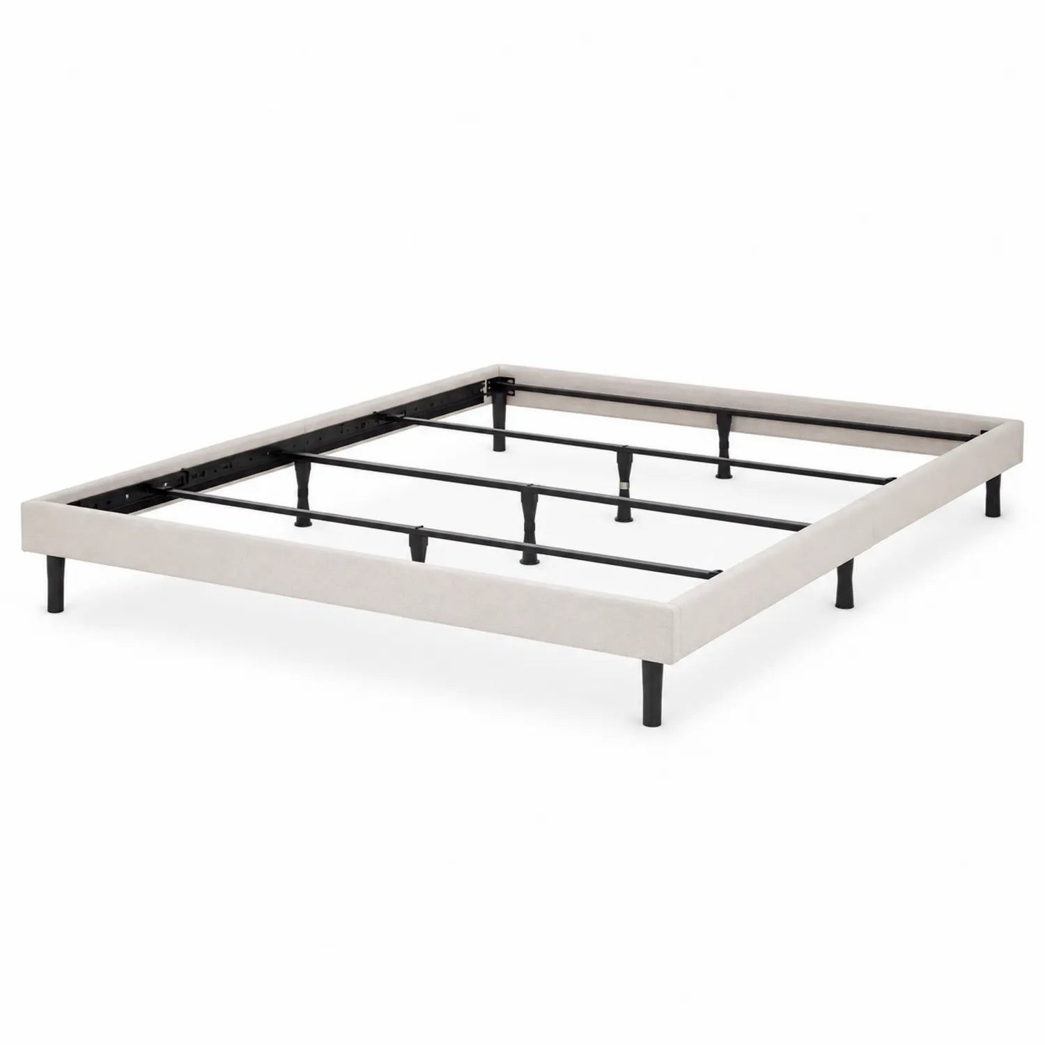 Łóżko tapicerowane rama 160x200 cm beżowe prostokątne metalowy stelaż czarne nogi