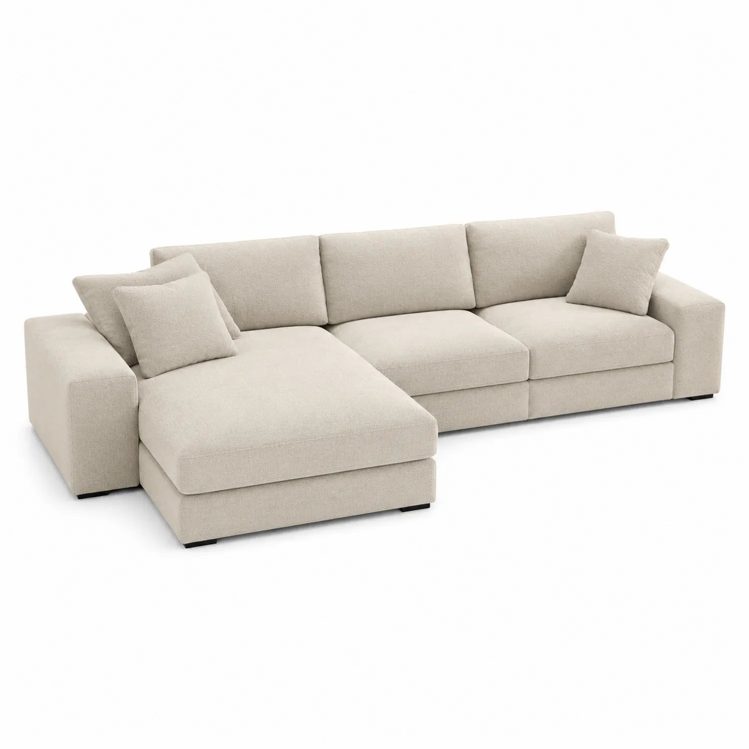 Sofa narożna L lewostronna 260 cm x 170 cm x 85 cm tkanina poliestrowa beżowa MDF drewno modułowa z szezlongiem