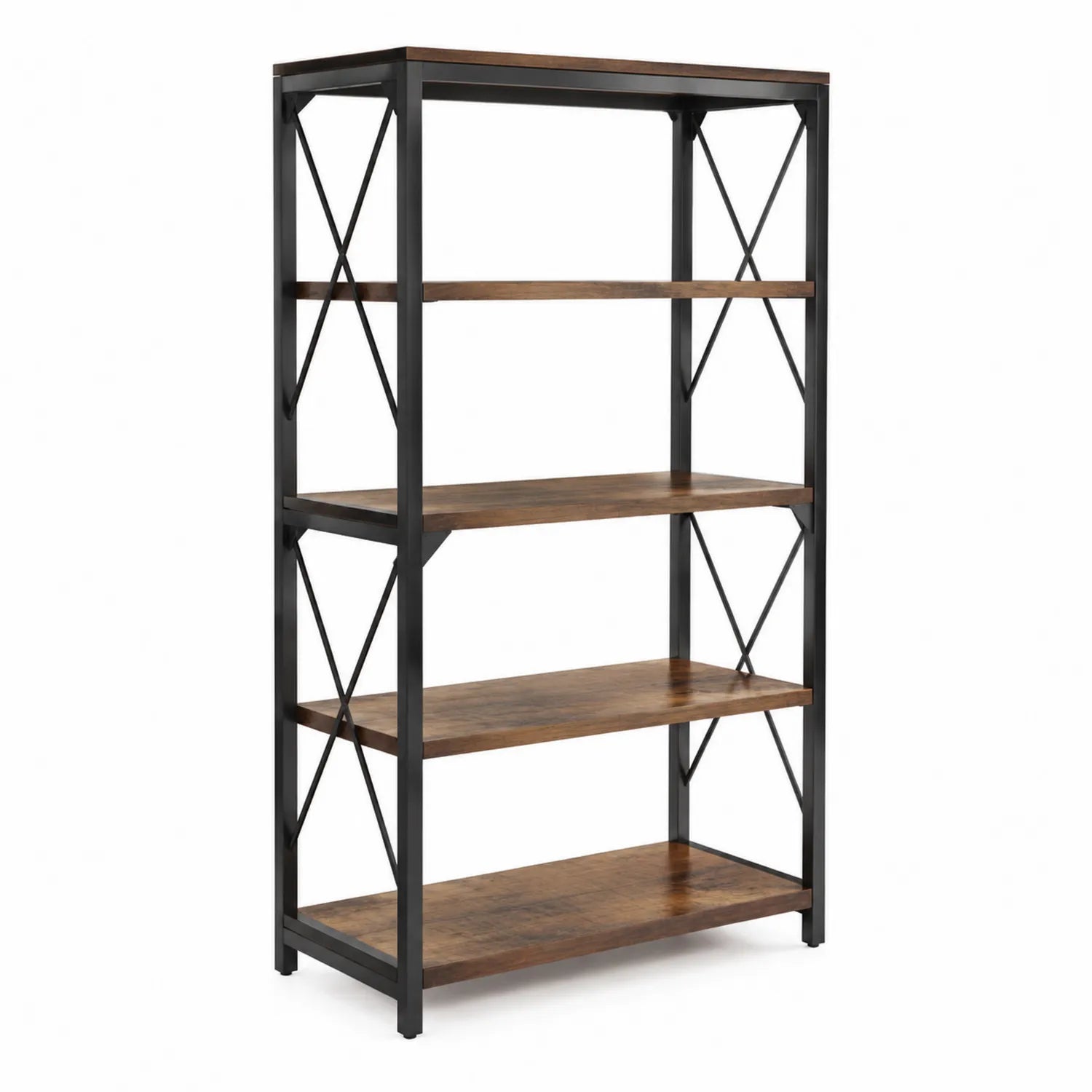 Regał biblioteczka 80 cm x 35 cm x 180 cm metalowy czarny MDF brązowy 4 półki styl industrialny