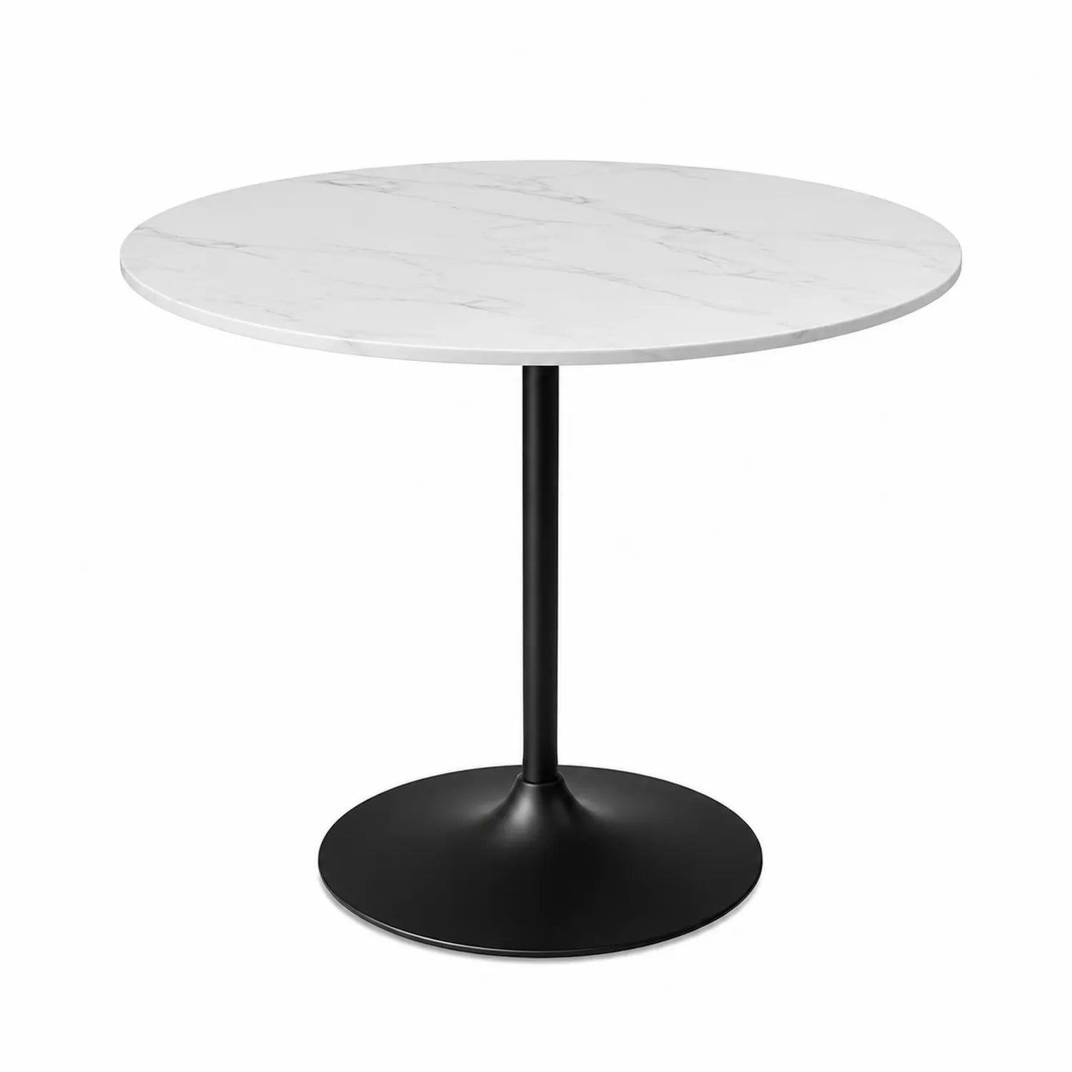 Stół jadalniany okrągły 120 cm blat marmurowy biały podstawa metalowa czarna 75 cm