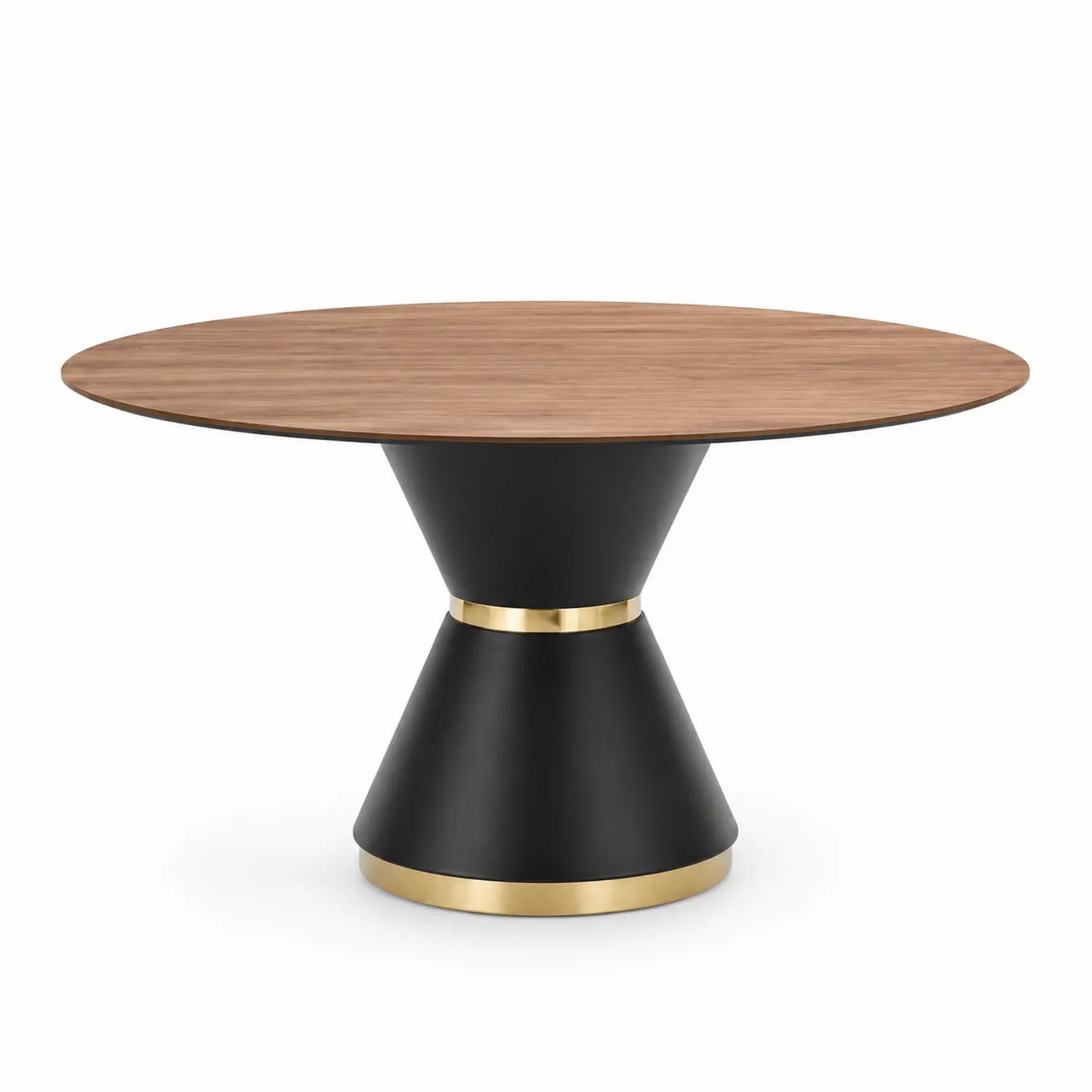 Okrągły stół jadalniany 120 cm MDF fornir orzechowy czarna złota podstawa metalowa