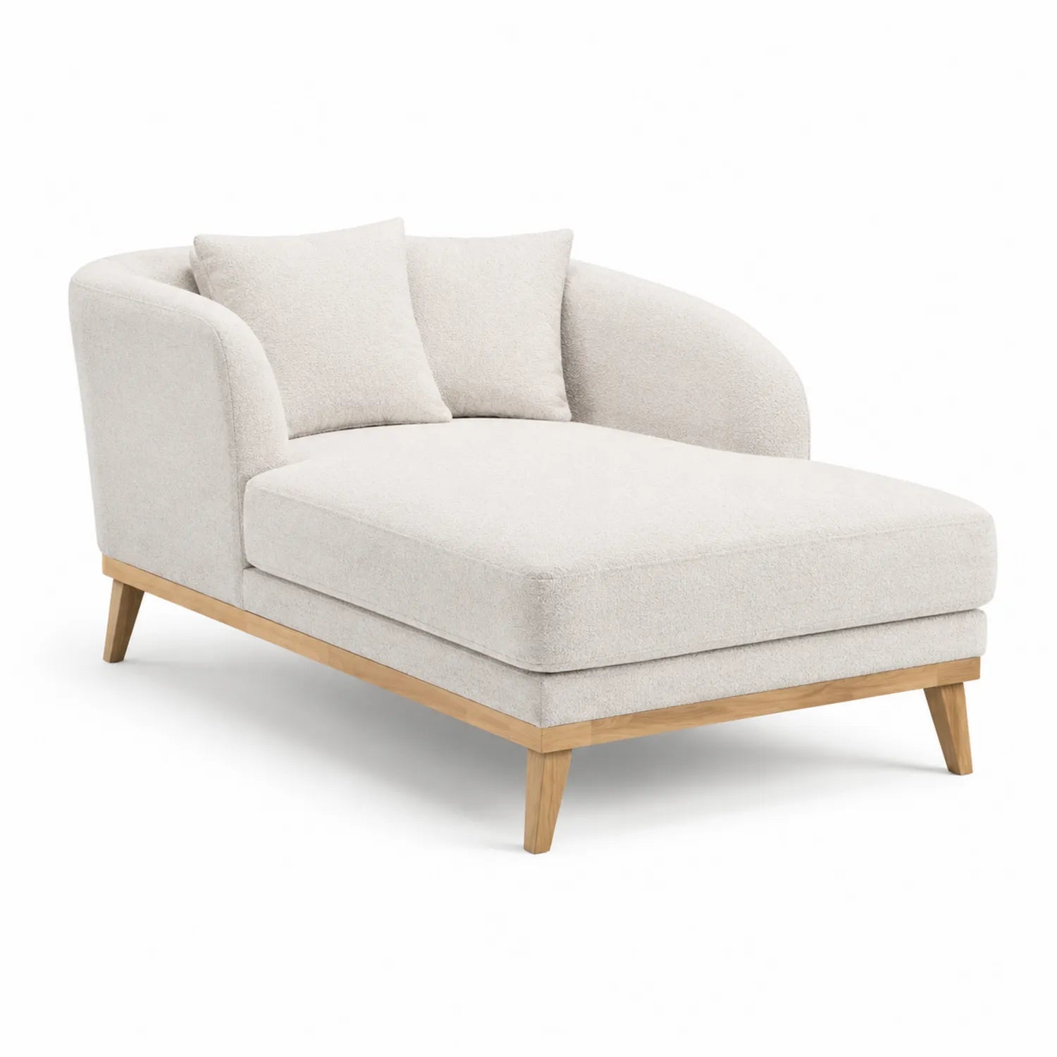Szezlong tapicerowany 170 x 80 x 75 cm tkanina bouclé kremowy drewniana podstawa