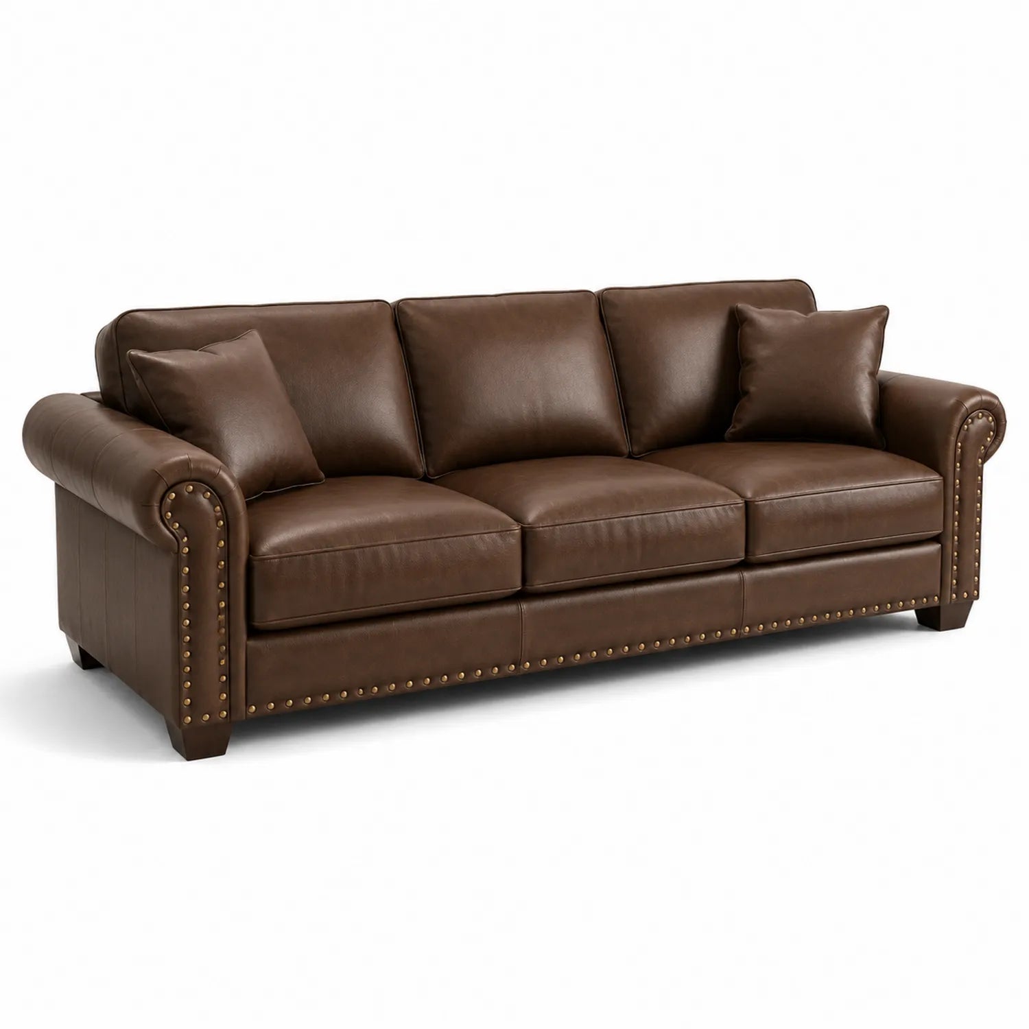 Sofa trzyosobowa 220 x 95 x 88 cm skóra syntetyczna PU brązowa z dekoracyjnymi nitami