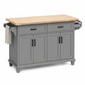 Wyspa kuchenna 120 x 50 x 90 cm szara z drewnianym blatem MDF szafki i szuflady