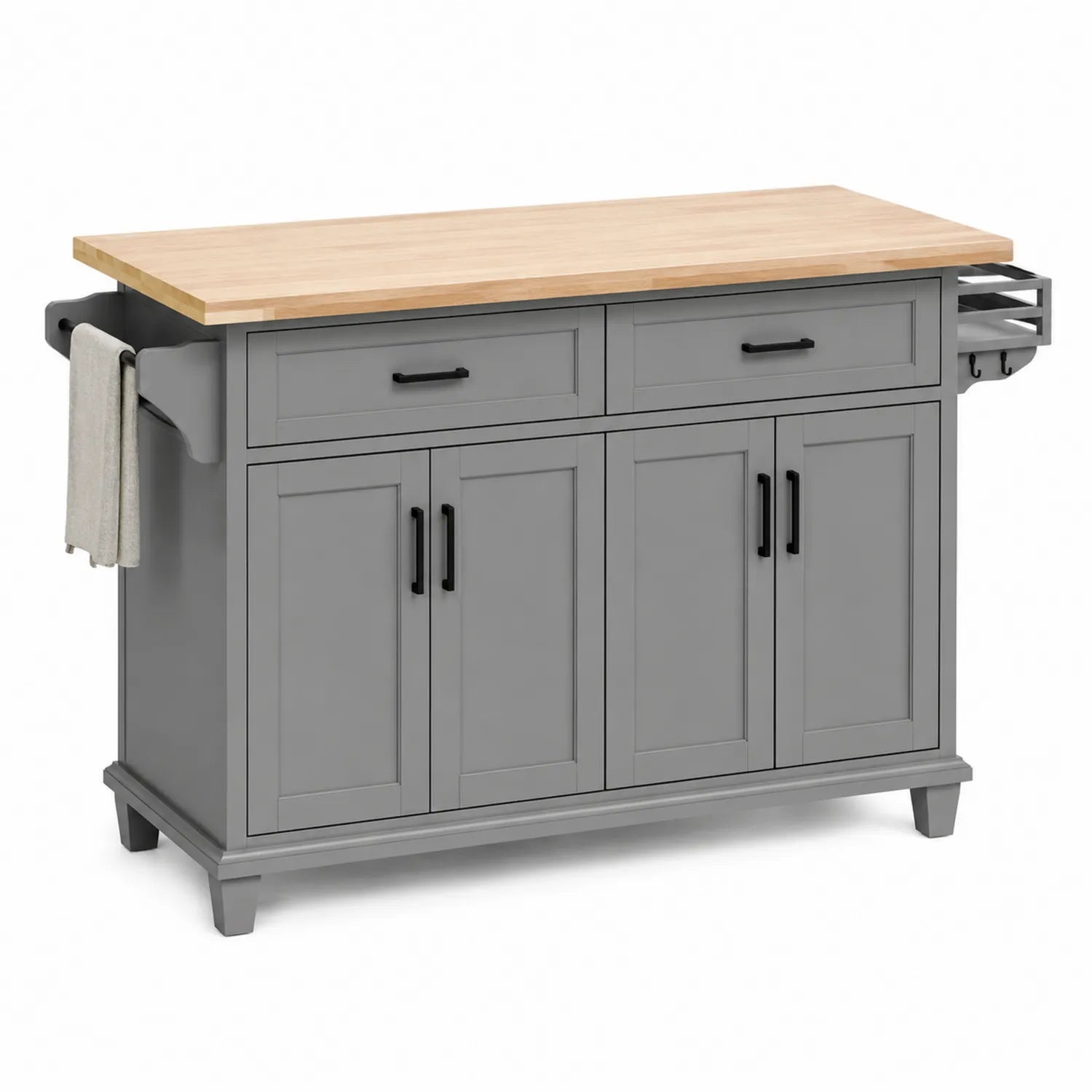 Wyspa kuchenna 120 x 50 x 90 cm szara z drewnianym blatem MDF szafki i szuflady