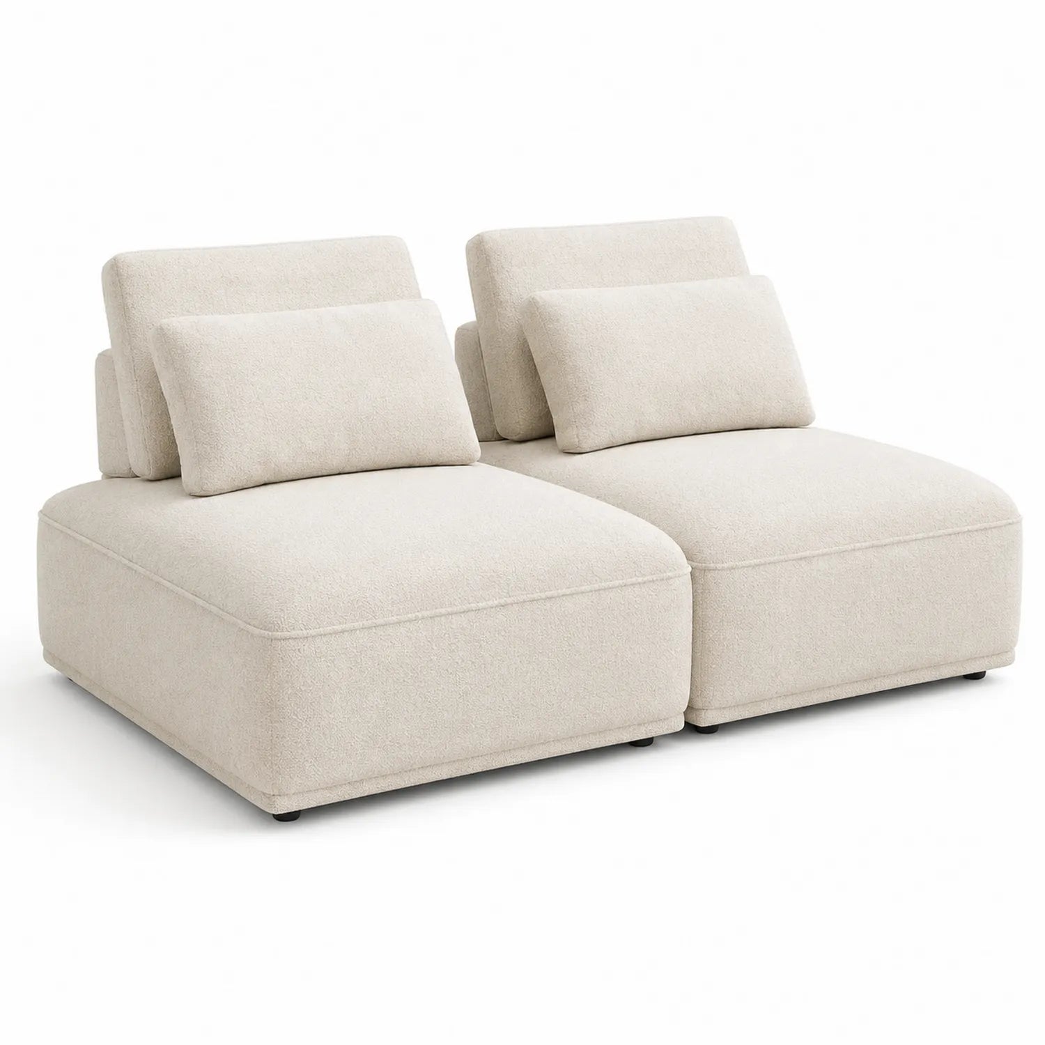 Sofa modułowa dwuosobowa 180 cm x 100 cm x 78 cm tkanina bouclé kremowa MDF drewno sosnowe prostokątna bez podłokietników