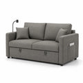 Sofa dwuosobowa rozkładana 170 cm 86 cm 84 cm tkanina poliestrowa szara czarna MDF sklejka ze schowkiem i lampką