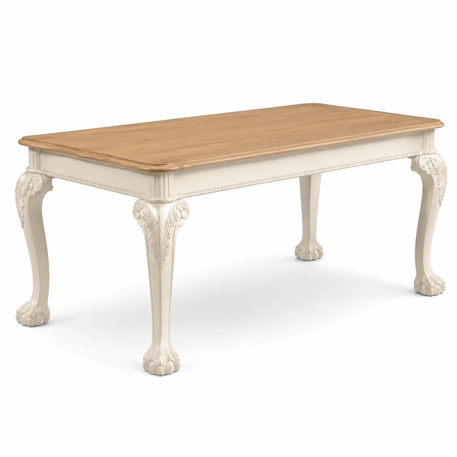 Stół jadalniany prostokątny 180 x 90 x 76 cm lite drewno kauczukowe blat naturalne drewno nogi kremowe rzeźbione