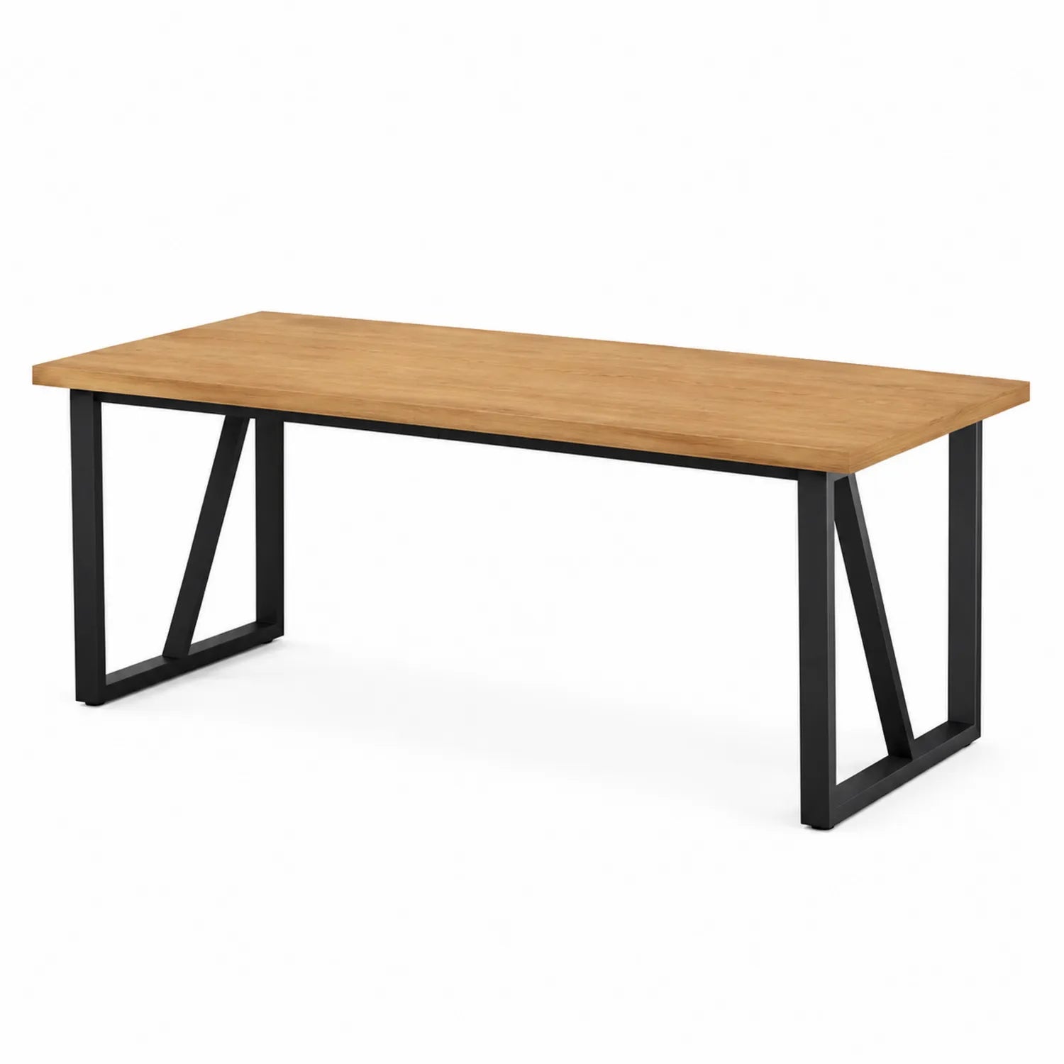Stół jadalniany prostokątny 180 x 80 x 75 cm MDF fornir dębowy stalowe nogi czarne blat naturalny dąb