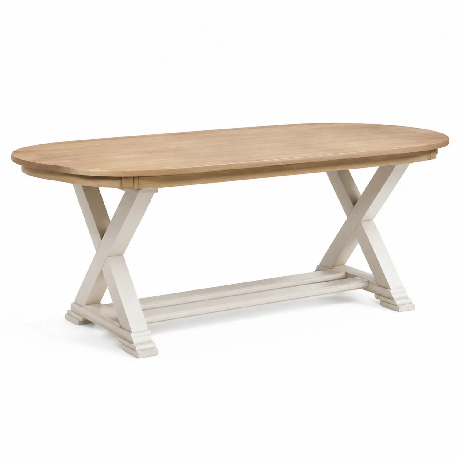 Stół jadalniany owalny 200 x 100 x 76 cm MDF fornir dębowy drewno kauczukowe podstawa krzyżowa kremowy naturalny dąb