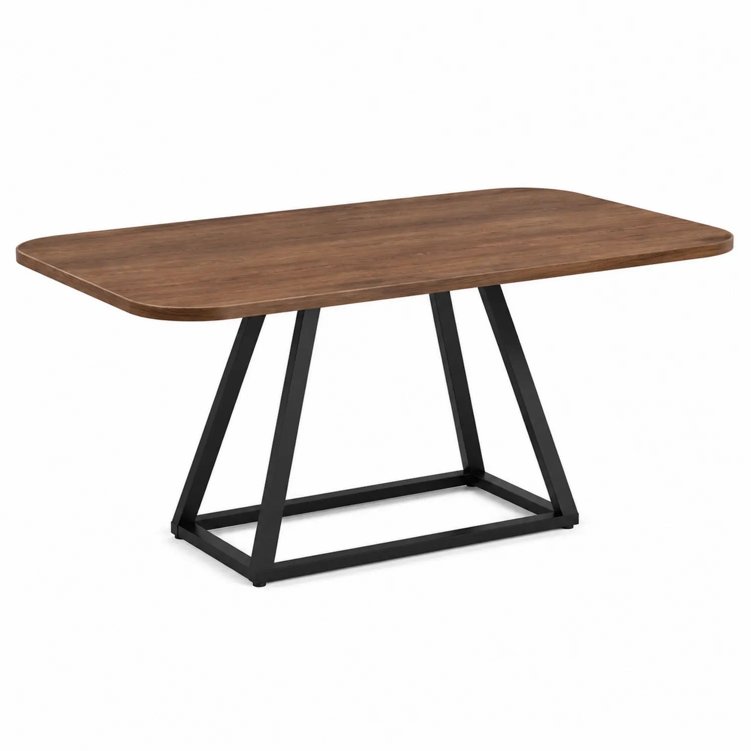 Stół jadalniany prostokątny około 160 x 80 x 75 cm blat orzechowy MDF podstawa metalowa czarna geometryczna