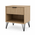 Szafka nocna 50 x 40 x 55 cm MDF płyta wiórowa ryflowany front dąb naturalny czarne metalowe nogi prostokątna