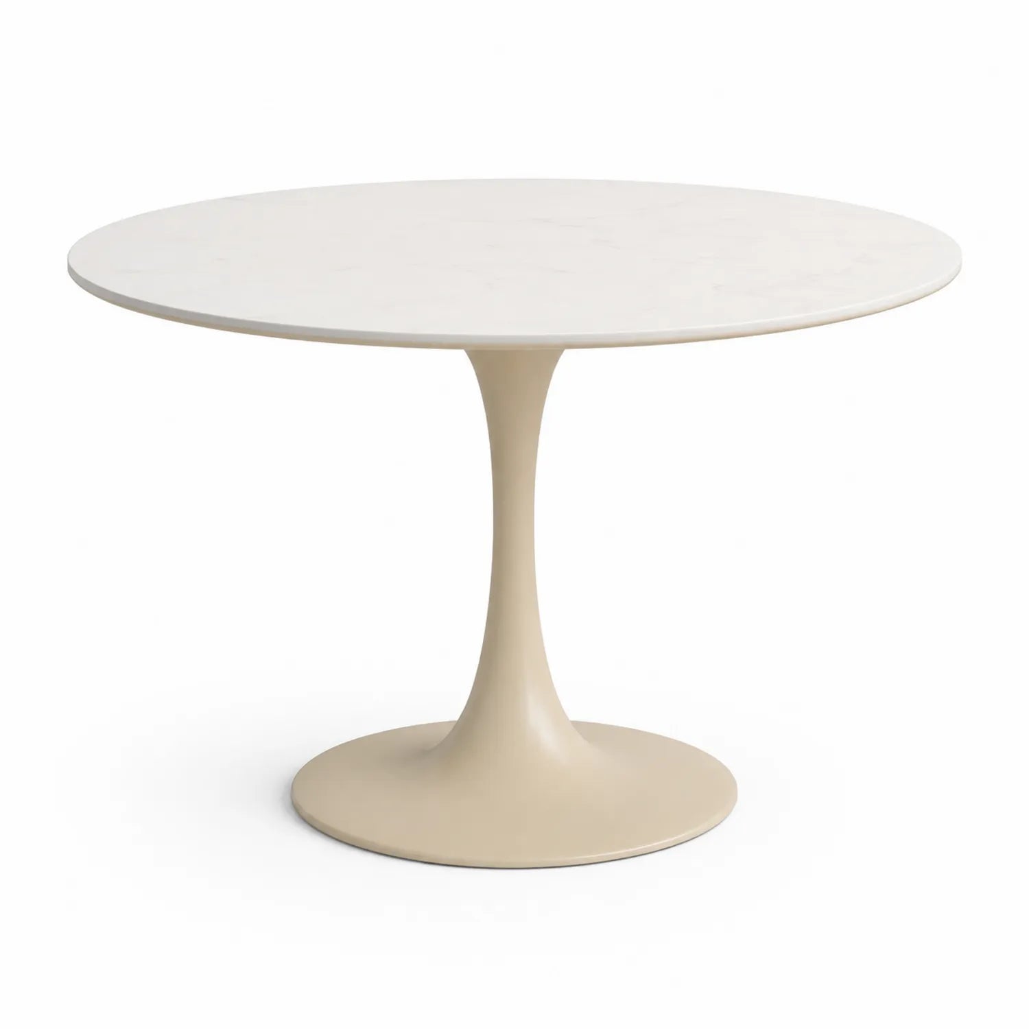 Stół jadalniany okrągły Ø120 cm MDF blat w dekorze białego marmuru beżowa podstawa 75 cm