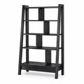 Regał biurowy drabinkowy 80 cm x 35 cm x 180 cm MDF laminowany czarny wolnostojący z otwartymi półkami