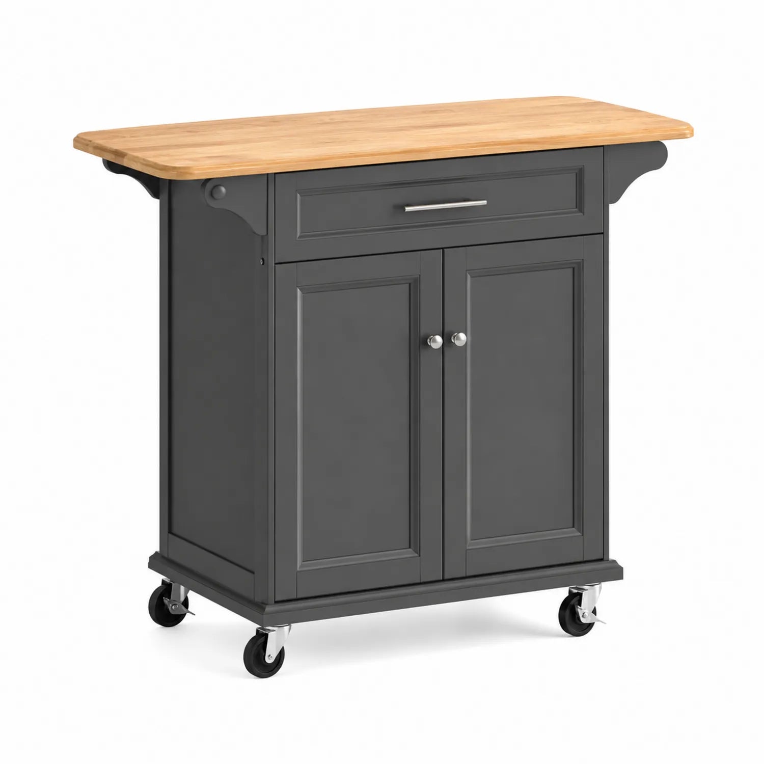 Wyspa kuchenna na kółkach 120 cm x 50 cm x 90 cm MDF szara z drewnianym blatem prostokątna mobilna