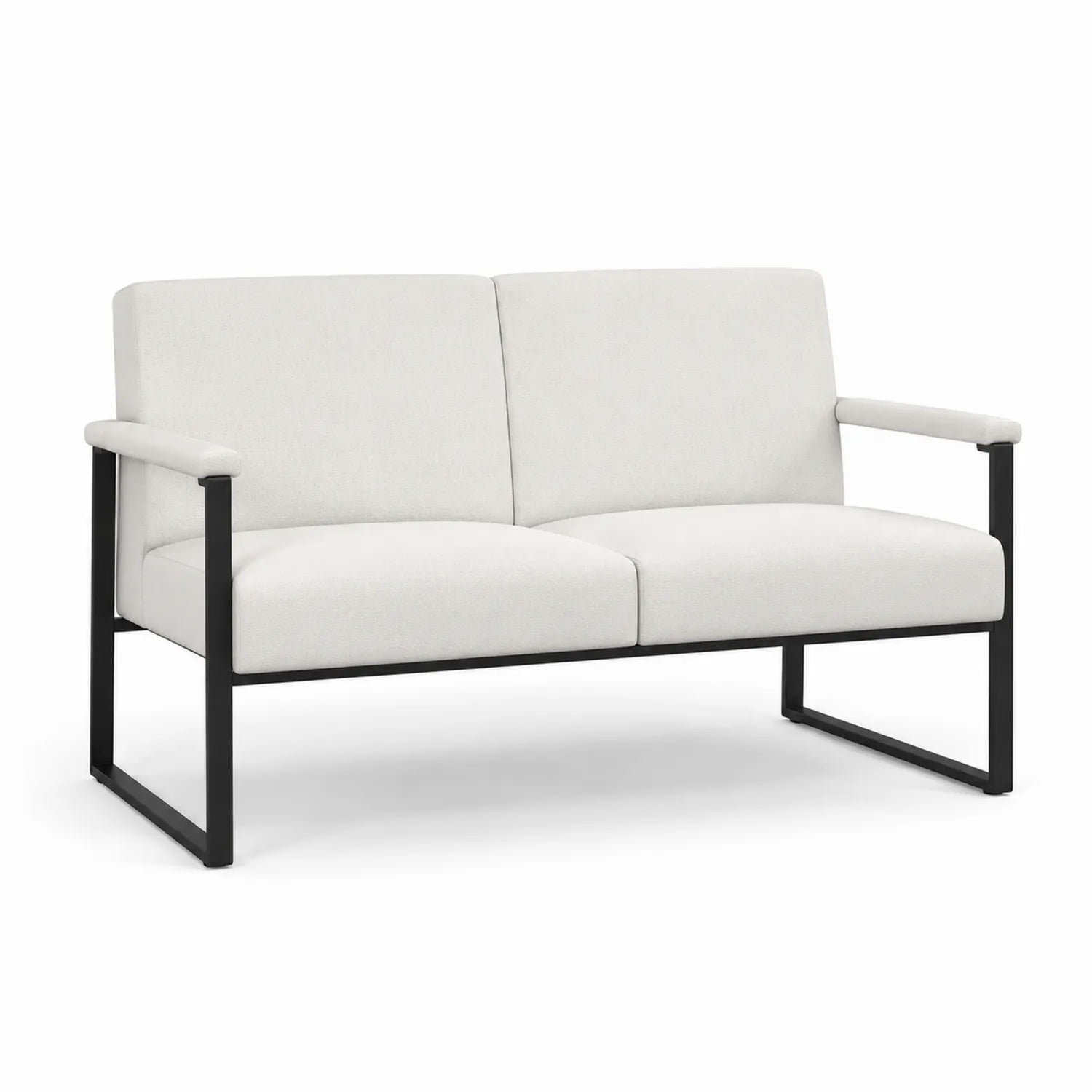 Sofa dwuosobowa 160 cm 85 cm 80 cm tkanina poliestrowa metalowa rama czarna beżowa