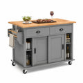 Wyspa kuchenna na kółkach 130 cm x 50 cm x 90 cm MDF drewno bambusowe prostokątna szara jasne drewno czarna